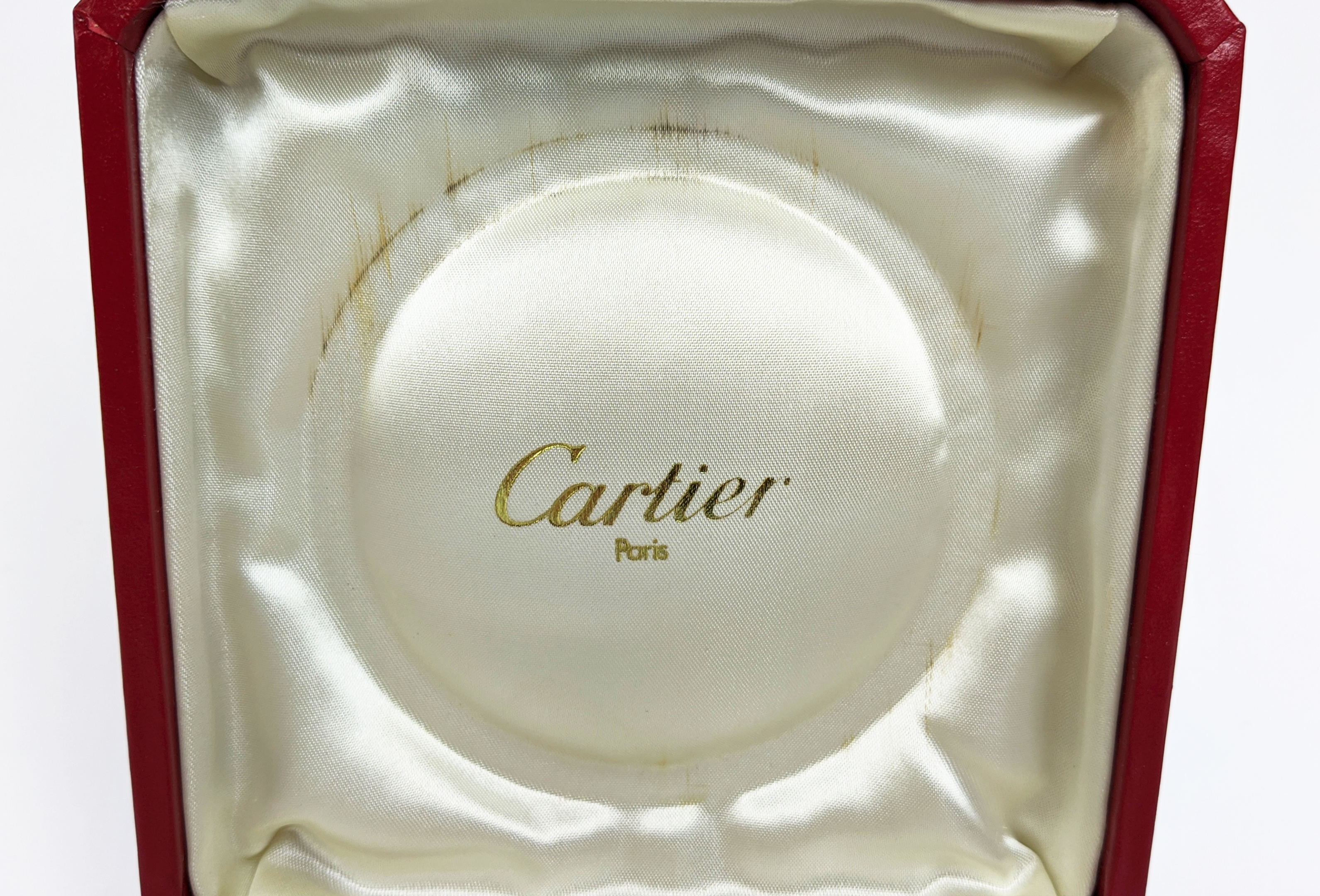 A CARTIER GLASS AND SILVER RIM CONDIMENT BOWL, complete with original box, 10cm diam. - Image 16 of 16