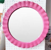 WALL MIRROR, pink ceramic frame, 50cm.