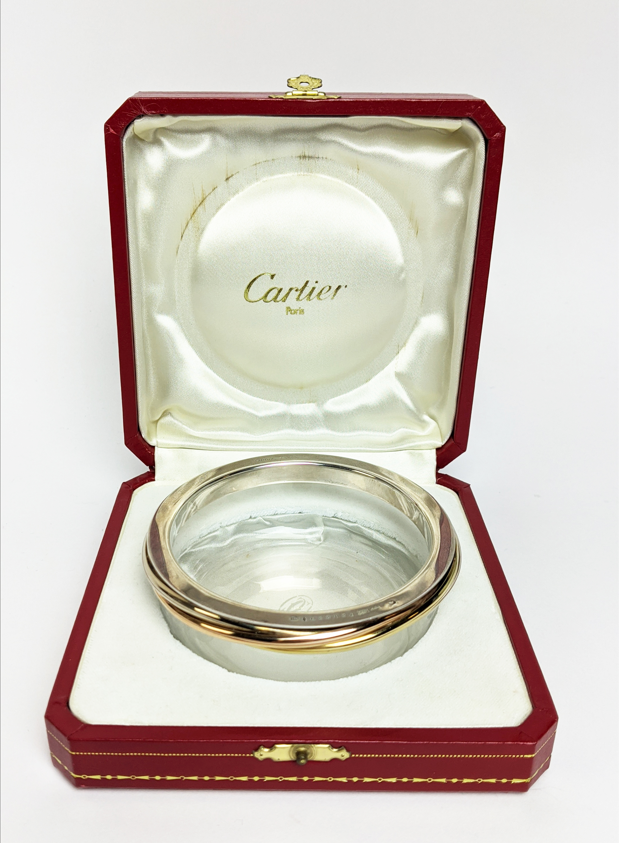 A CARTIER GLASS AND SILVER RIM CONDIMENT BOWL, complete with original box, 10cm diam. - Image 2 of 16