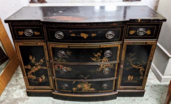 SIDE CABINET, early 20th century in an ebonised and gilt chinoserie finish, 38cm W x 55cm D x 95cm