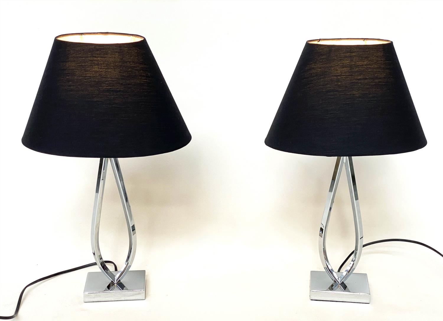 ENDON TABLE LAMPS, a pair, loop chrome and plinth bases with shades, 51cm H. (2) - Image 3 of 6