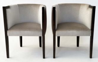 ARMCHAIRS, a pair, Art Deco style studded grey upholstered. (2)