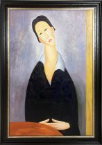 AFTER AMEDEO MODIGLIANI, 'Portrait of a Young Woman', oil on canvas, 91cm x 60cm, framed.