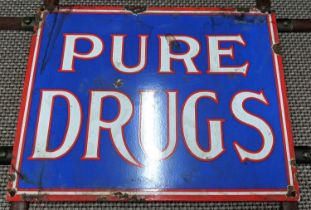 PURE DRUGS, vintage style enamel sign, aged finish, 37.5cm x 29cm.