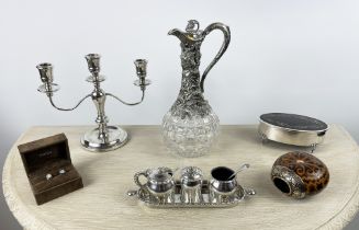 QUANTITY OF SILVER AND PLATE, comprising a silver cruet set makers mark Lwb, London 1957 approx 15oz