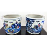 PLANTERS, a pair, Chinese style glazed ceramic, 34cm diam x 30cm. (2)