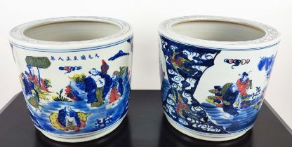 PLANTERS, a pair, Chinese style glazed ceramic, 34cm diam x 30cm. (2)