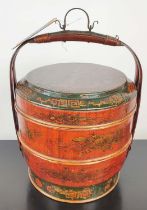 RICE BUCKET, 38cm x 48cm H, red and gilt lacquer.