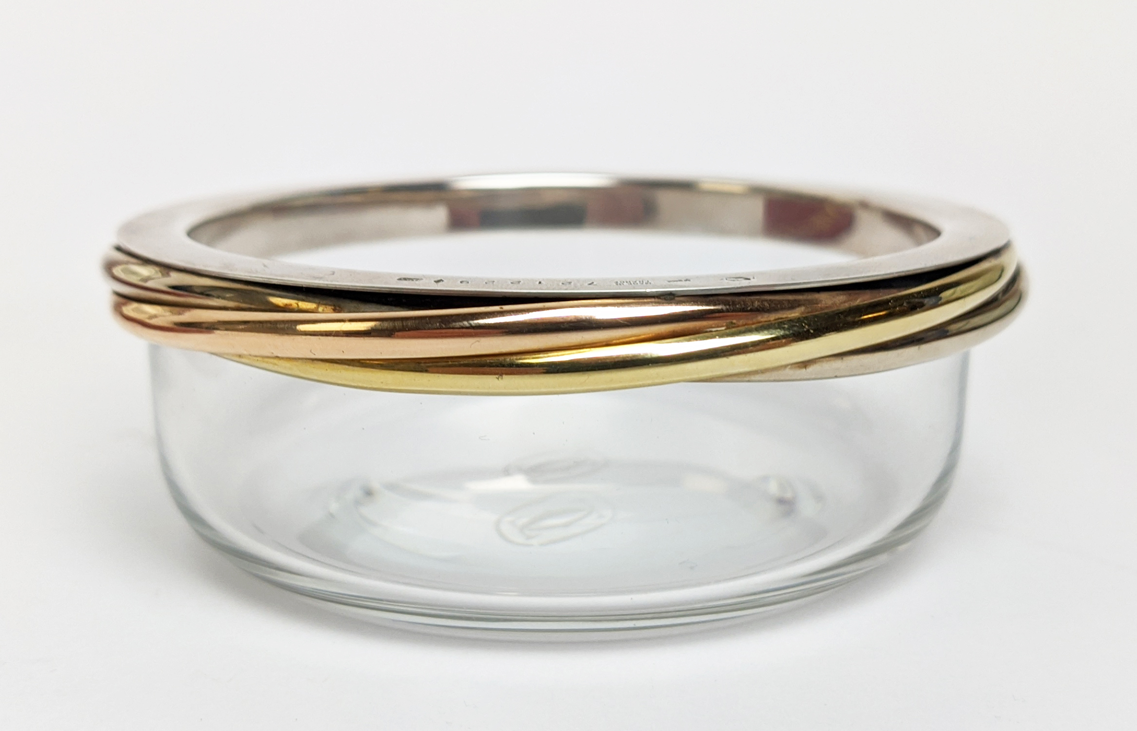 A CARTIER GLASS AND SILVER RIM CONDIMENT BOWL, complete with original box, 10cm diam. - Image 6 of 16