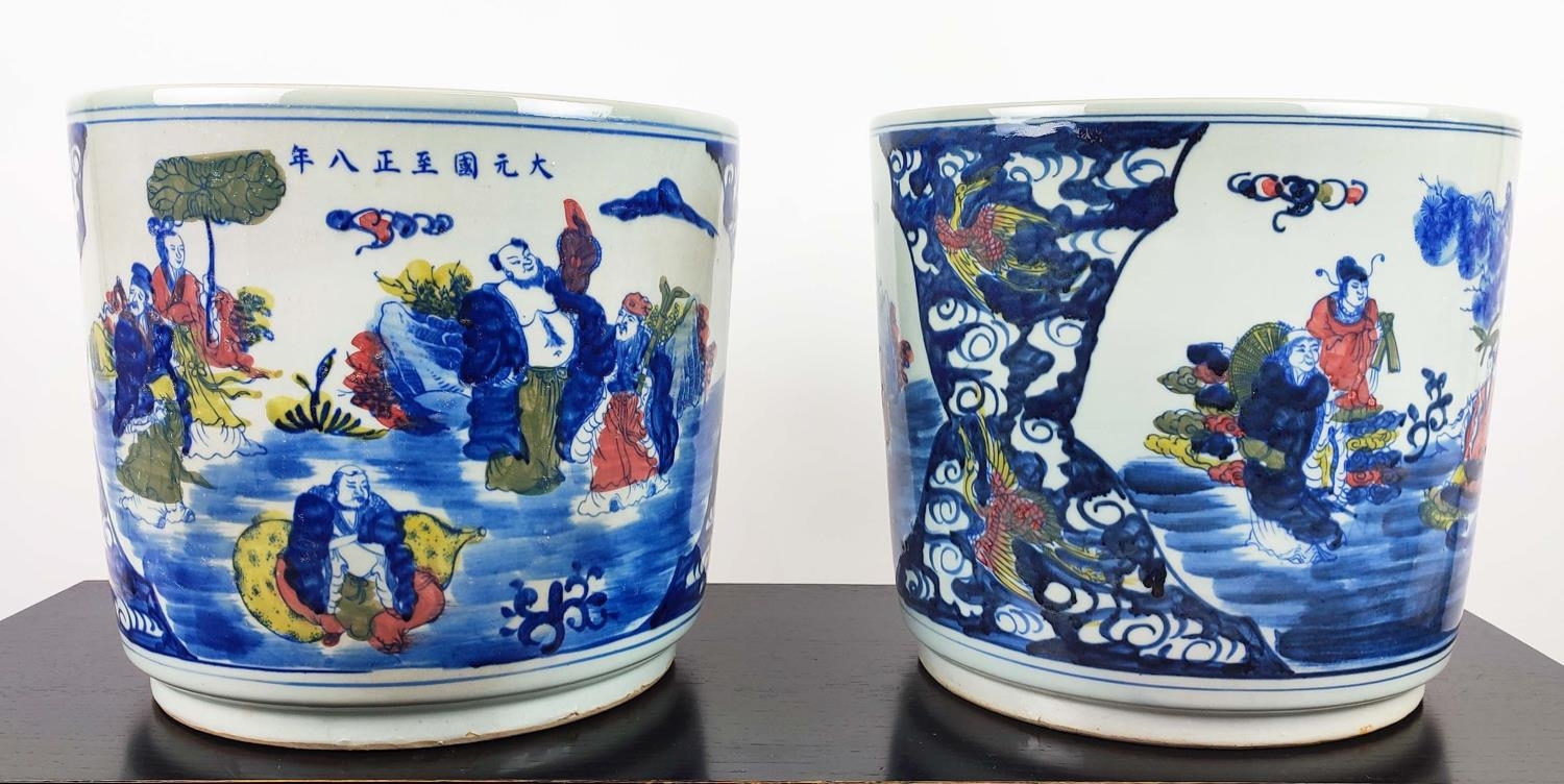 PLANTERS, a pair, Chinese style glazed ceramic, 34cm diam x 30cm. (2) - Image 2 of 7