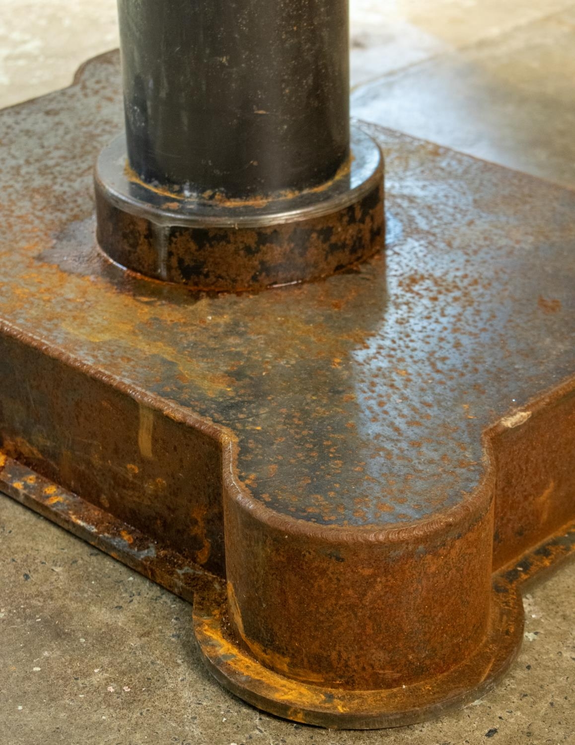 INDUSTRIAL TABLE, 77cm H x 130cm x 88cm, mid 20th century metal with oval top on pedestal base. - Image 3 of 5