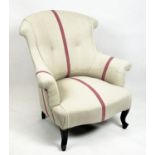 BERGERE, 85cm H x 79cm, Napoleon III in taupe and red striped upholstery.