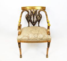 OPEN ARMCHAIR, 60cm x 88cm H, Empire style with a carved giltwood frame with bird and detail with