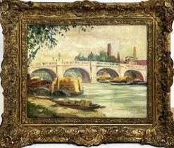 R LOVELL, 'Kew Bridge', oil on canvas, 33cm x 44cm, signed, framed.