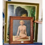 FRAMED PORTRAIT PAINTING OF A NUDE LADY SIGNED LEE 1938 & RETRO FRAMED PRINT
