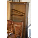 OAK OPEN BOOKCASE, MAHOGANY GLASS FRONTED BOOKCASE