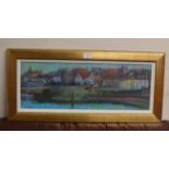 8" X 23" GILT FRAMED OIL PAINTING - LOW TIDE, ST MONAN'S, BY WILLIAM BIRNIE R.S.W.