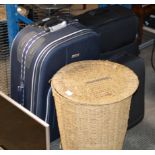 LINEN BIN & ASSORTED SUITCASES