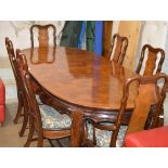 MAHOGANY STAINED EXTENDING DINING TABLE WITH 6 ORIENTAL STYLE CHAIRS