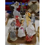TRAY WITH ASSORTED FIGURINE ORNAMENTS, LLADRO, ROYAL DOULTON ETC