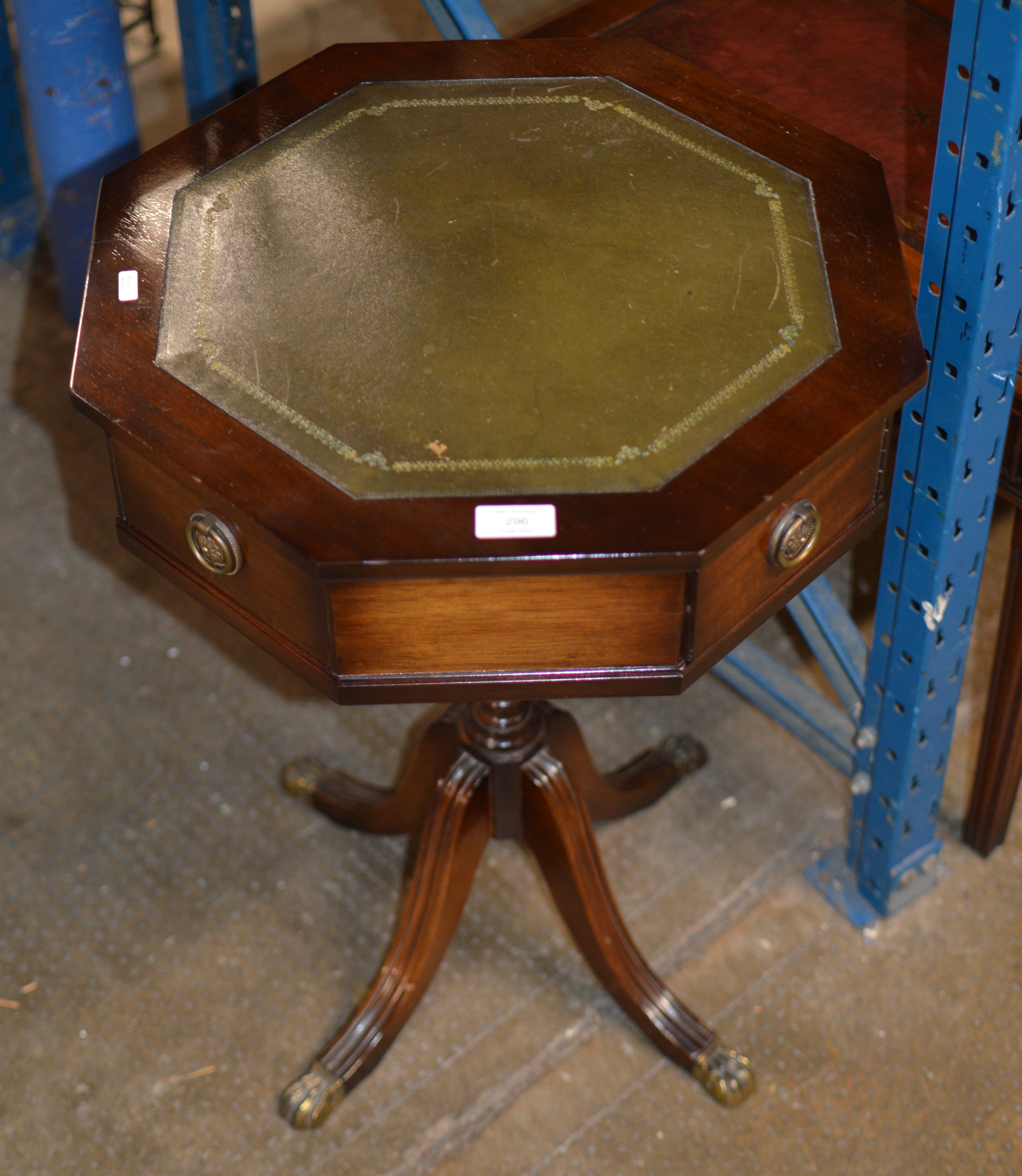 MAHOGANY OCTAGONAL TABLE WITH LEATHER TOP