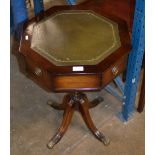 MAHOGANY OCTAGONAL TABLE WITH LEATHER TOP