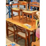MID CENTURY TEAK DINING TABLE WITH 6 CHAIRS & WALL MIRROR
