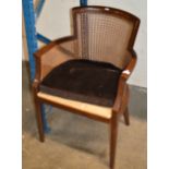 MAHOGANY CANE BACK TUB STYLE CHAIR