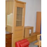 3 PIECE MODERN OAK LOUNGE SET COMPRISING DISPLAY CABINET, TV STAND & NEST OF 3 TABLES