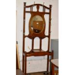 OAK MIRRORED BACK HALLSTAND