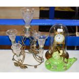 NOVELTY LIDDED TEAPOT, GLASS DOME CLOCK & EP EPERGNE STAND