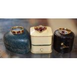 3 VARIOUS EDWARDIAN 15 CARAT GOLD DRESS STONE RINGS - APPROXIMATE COMBINED WEIGHT = 7 GRAMS