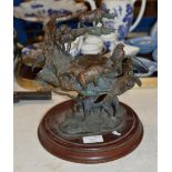 DECORATIVE BRONZE ANIMAL DISPLAY ON WOODEN STAND