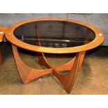 CIRCULAR TEAK GLASS TOP COFFEE TABLE