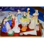 TRAY WITH VARIOUS FIGURINE ORNAMENTS, NAO, ROYAL DOULTON ETC