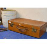 2 WOODEN PALES & VINTAGE LEATHER CASE