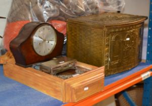 WALL CLOCK, MANTLE CLOCK, EP CIGARETTE CASE & BRASS FINISHED COAL BOX