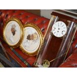 PAIR OF DECORATIVE GILT FRAMED PICTURES & MODERN CLOCK
