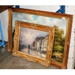 GILT FRAMED OIL ON CANVAS - STREET SCENE & 1 OTHER PAINTING