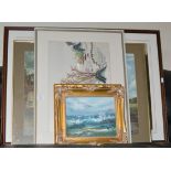 SMALL FRAMED SEASCAPE PAINTING & VARIOUS PRINTS