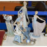 LARGE LLADRO CLOWN & BALLERINA FIGURINE, 2 OTHER LLADRO FIGURINES & NAO FIGURINE