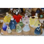 TRAY WITH VARIOUS ROYAL DOULTON FIGURINE ORNAMENTS