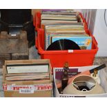 4 BOXES WITH LP RECORDS & TABLE LAMPS