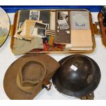 OLD ARMY HELMET, CANVAS HAT & VARIOUS MILITARY MEMORABILIA, WORLD WAR 1 MEDAL - 16622 PTE C. BURGESS