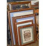 LARGE FRAMED MIRROR & VARIOUS PICTURES