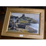 11" X 15" GILT FRAMED WATERCOLOUR - HARBOUR SCENE, WITH VARIOUS FIGURES BY ANDREW BLACK R.S.W.