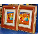 PAIR OF MODERN GILT FRAMED OILS ON BOARDS SIGNED E. MYATLOU