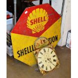 VINTAGE METAL "SHELL" SIGN & GRANDFATHER CLOCK FACE