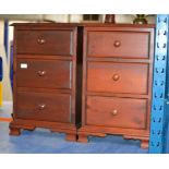PAIR OF STAINED PINE 3 DRAWER BEDSIDE CHESTS