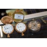 2 GOLD PLATED POCKET WATCHES & SILVER CASED POCKET WATCH